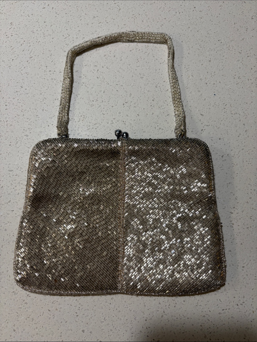 South Korean Vintage Metallic Beaded Evening Bag - Champagne